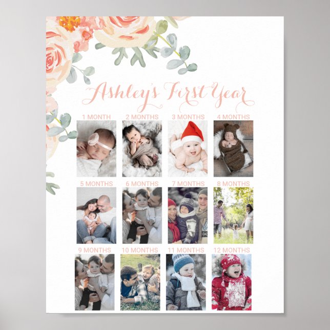 Poster Panneau photo Floral Peach Pink Baby's First Year (Devant)