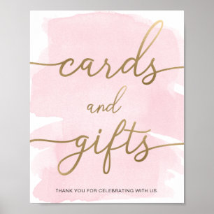 Poster Panneau Pink Watercolor Gold Cartes et cadeaux