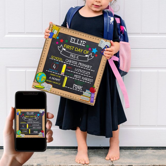 Poster Panneau pour le premier jour de la maternelle à co (Customized Sign for First Day of Preschool
)