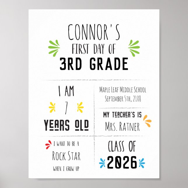 Poster Panneau pour le premier jour d'école d'un enfant (Devant)