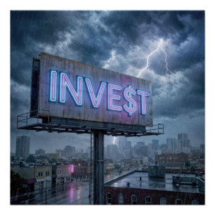 Poster Panneau publicitaire au néon avec le texte INVEST