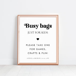 Poster Panneau rétro Script Busy Sacs pour Enfants Mariag