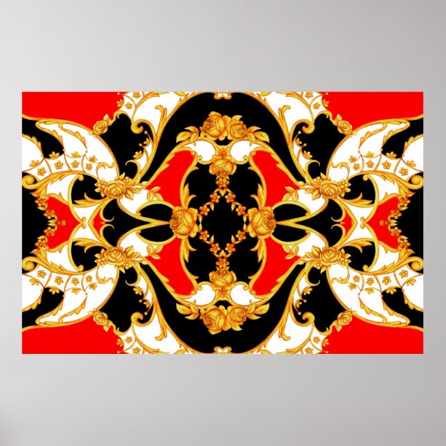 Poster Panneau Rococo complexe avec éléments floraux (Devant)