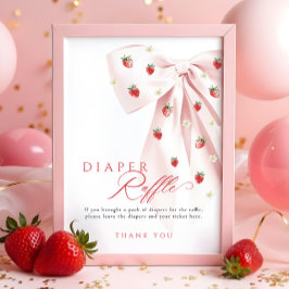 Poster Panneau rond Baby shower de fraise rose Bow