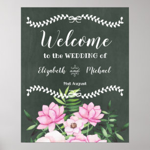 Poster Panneau rose floral Chlakboard personnalisé Mariag