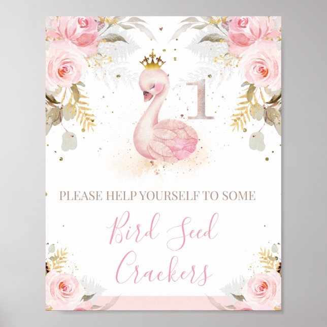 Poster Panneau rose Floral Rose Princesse Swan 1er annive (Devant)