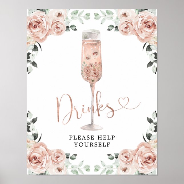 Poster Panneau Rose rose Dusty Pétales et Prosecco Boisso (Devant)