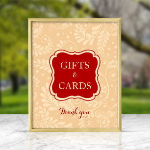 Poster Panneau Rouge Floral Ligne Art Cadeaux & Cartes
