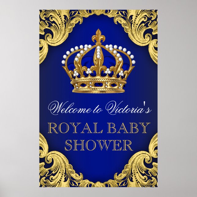 Poster Panneau Royal Blue Gold Prince Baby shower (Devant)