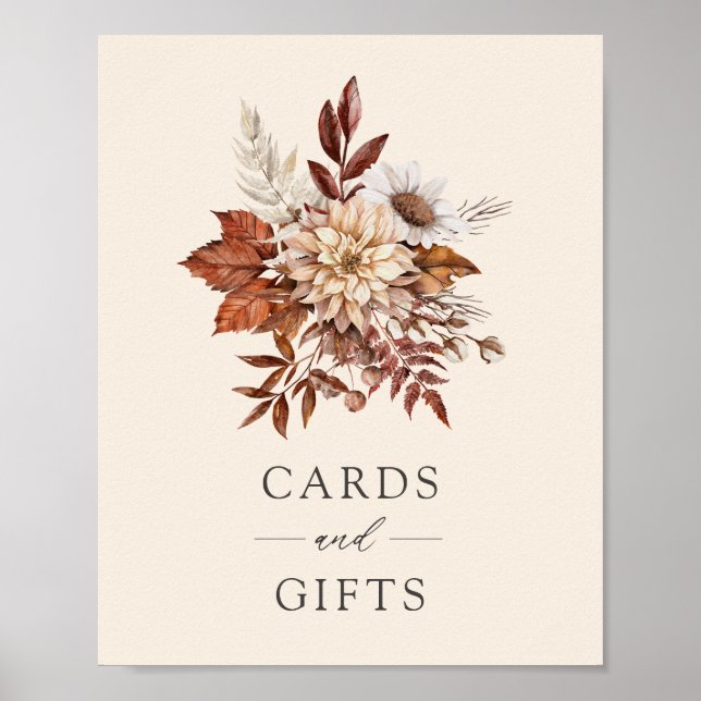 Poster Panneau Rustique Automne Floral Mariage Cartes et  (Devant)