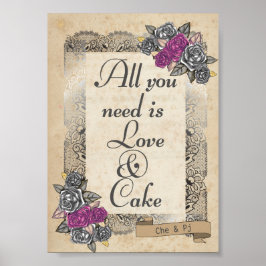 Poster Panneau Rustique Mariage sucré et gâteau
