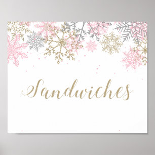 Poster Panneau sandwich Pink Snowflake hiver Onederland