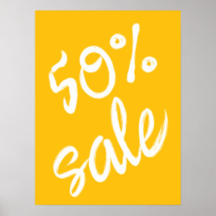 Poster Panneau Soldes 50%, 18x24 Jaune Soldes