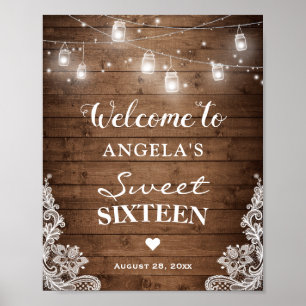 Poster Panneau sweet sixteen Bois rustique Éclairage dent