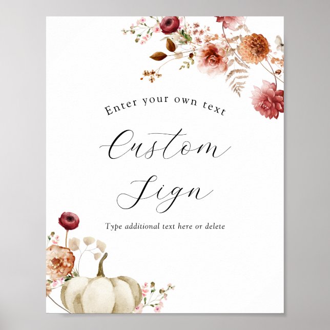 Poster Panneau texte personnalisé Floral citrouille et Bo (Devant)