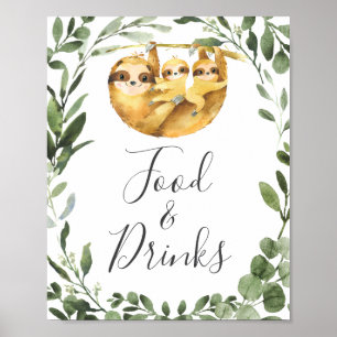 Poster Panneau Twins Sloth Baby shower nourriture et bois
