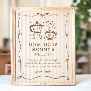 Poster Panneau ventre Baby shower café en bande