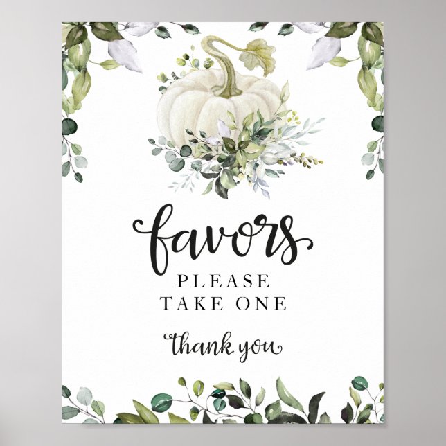 Poster Panneau Vert Automne Citrouille Baby shower Faveur (Devant)