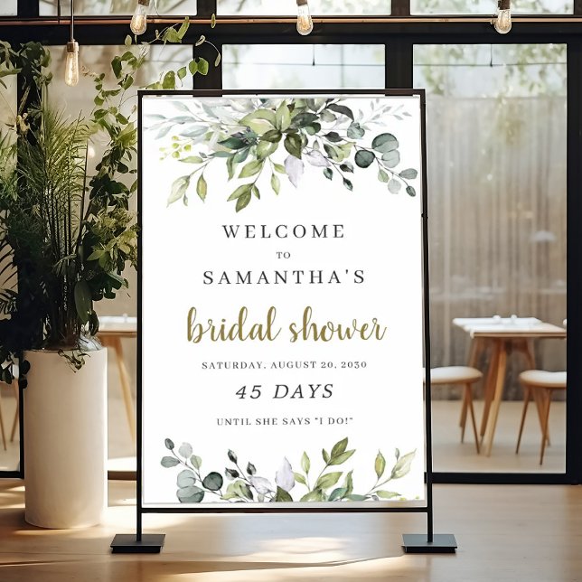 Poster Panneau vert feuillage boho nuptiale douche (Greenery foliage boho bridal shower countdown sign)