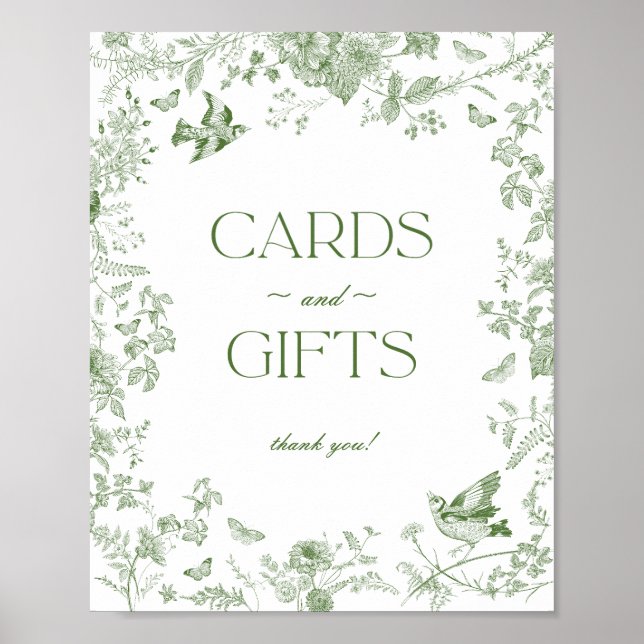 Poster Panneau Vert Toile De Jouy Cartes et Cadeaux Flora (Devant)