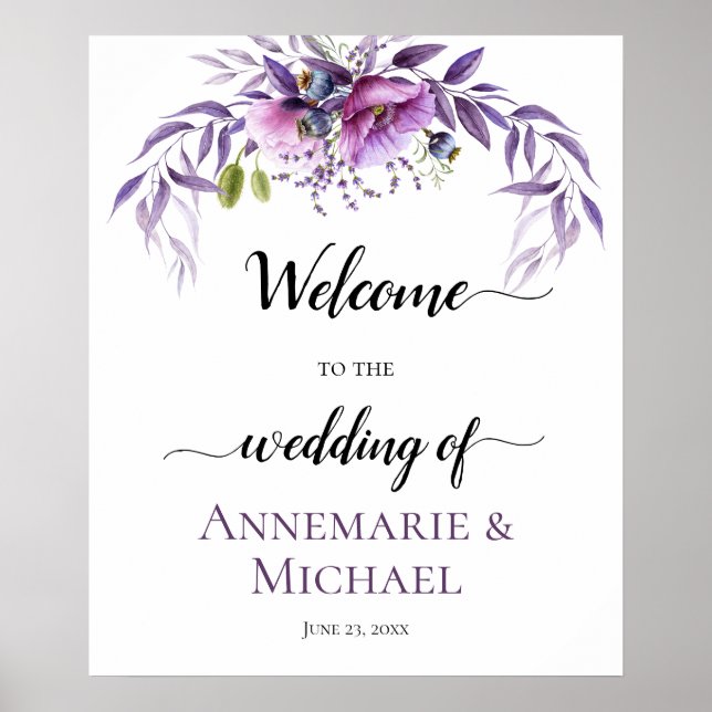 Poster Panneau Violet Violet Lavande Florale Mariage (Devant)