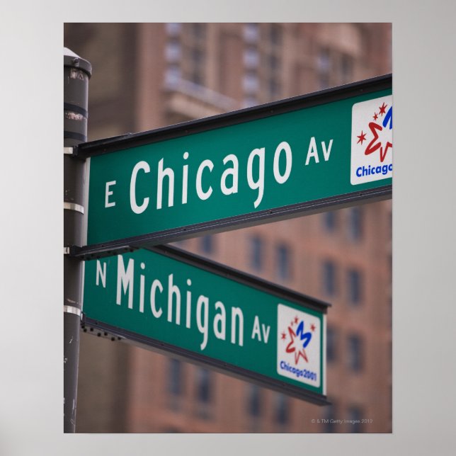 Poster Panneaux de Chicago et Michigan Avenue, Chicago, (Devant)
