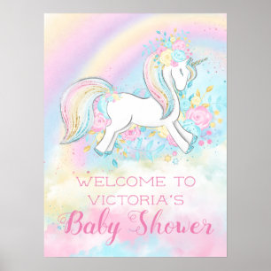 Poster Panneaux de Fête de Naissance Licorne Arc-en-ciel