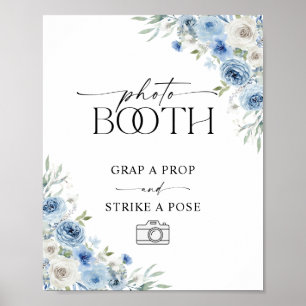 Poster Panneaux de photomaton floraux ivoire bleu poussié