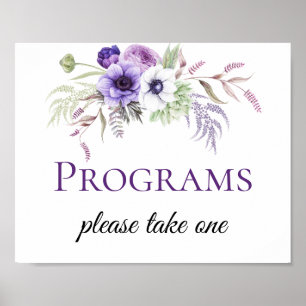 Poster Panneaux de Programme de Mariage Fleuris Blanc Lav