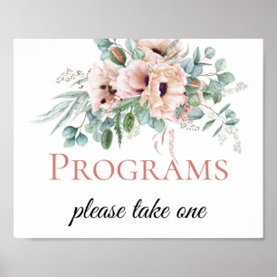 Poster Panneaux de programme de mariage floral rose et iv