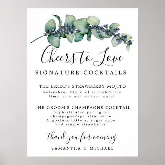 Poster Panonceau de bar de mariage pour cocktails à signa (Devant)