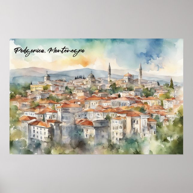 Poster Panorama de Podgorica Monténégro (Devant)