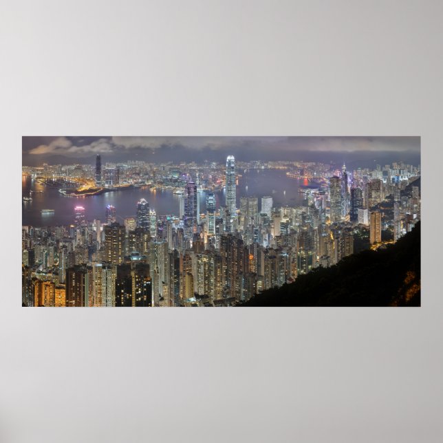 Poster Panorama Hong Kong China Night Skyline (Devant)