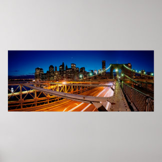 Poster Panorama nocturne de Brooklyn Bridge NYC
