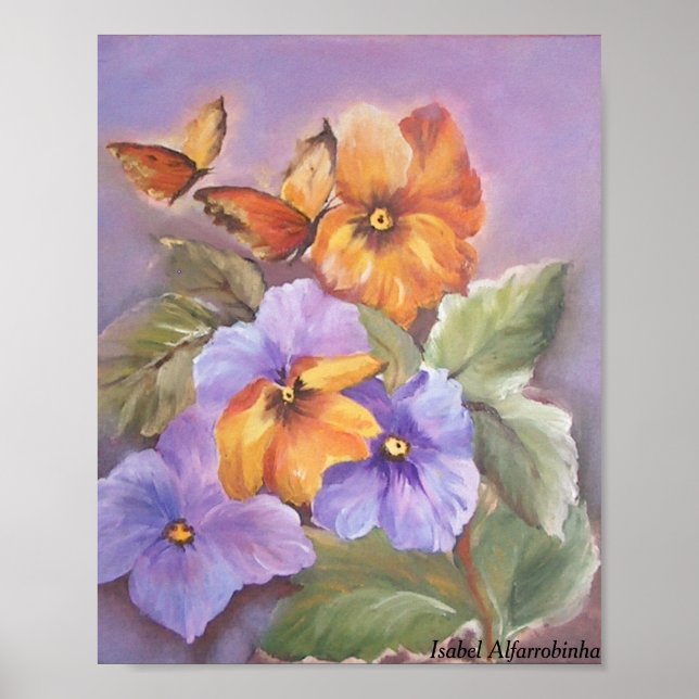 Poster Pansies avec papillon (Devant)