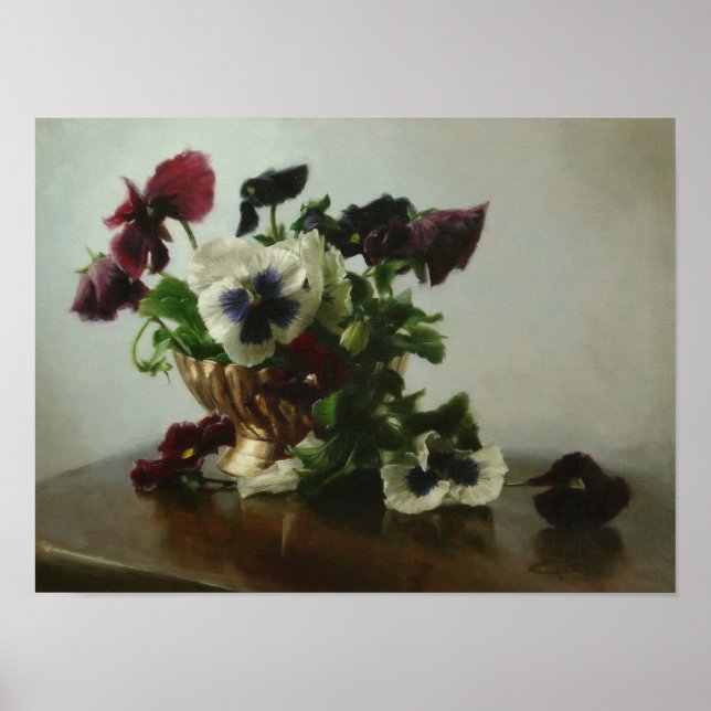 Poster Pansies dans un bol de laiton (Devant)