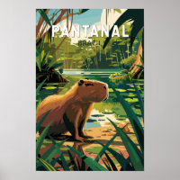Pantanal Brésil Capybara Voyage Art Rétro