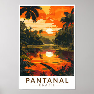 Poster Pantanal Brésil Coucher de Soleil Voyage Art Vinta