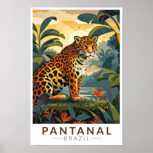 Poster Pantanal Brésil Jaguar Voyage Art Rétro