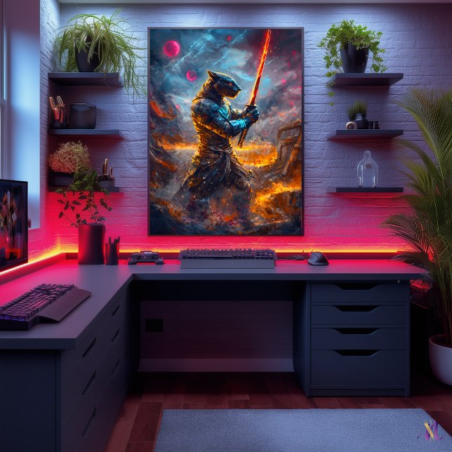 Poster Panthère cosmique Samurai - Maître de lame céleste (Créateur téléchargé)