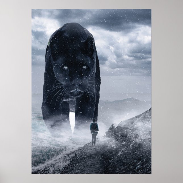 Poster Panthère géante contre homme, esprit de réussite M (Devant)