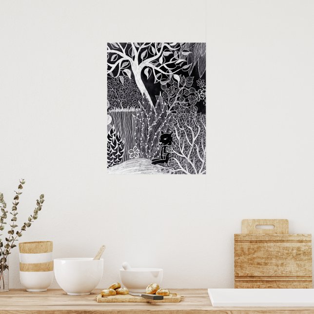 Poster Panthère noire dans la jungle - dessin au crayon (Cuisine)