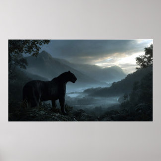 Poster Panthère noire debout sur le mur du pic de montagn