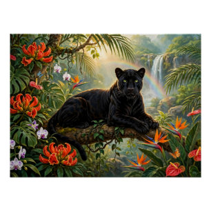 Poster Panthère noire Kenya Fleurs de jungle Cascade