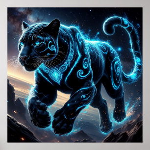 Poster Panthère noire mystique avec des motifs lumineux