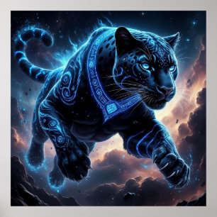 Poster Panthère noire mystique avec motifs lumineux