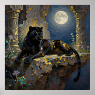 Poster Panthère noire sous la pleine lune 