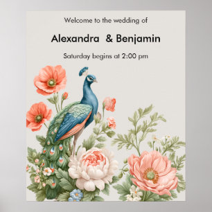 Poster Paon botanique de mariage Art floral vintage