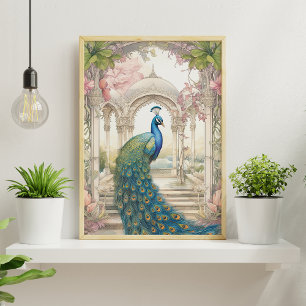 Poster Paon de jardin floral de style indien vintage