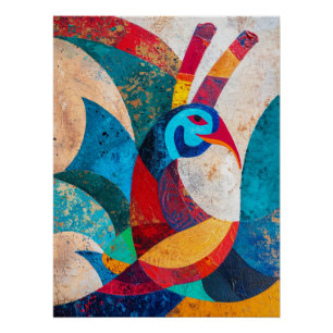 Poster Paon géométrique en harmonie de tessons